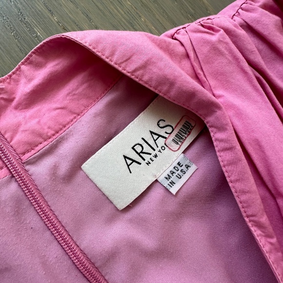 ARIAS Pink Poplin Gathered Shoulder Midi Puff Sleeve Dress - Size 0 - Picture 5 of 11